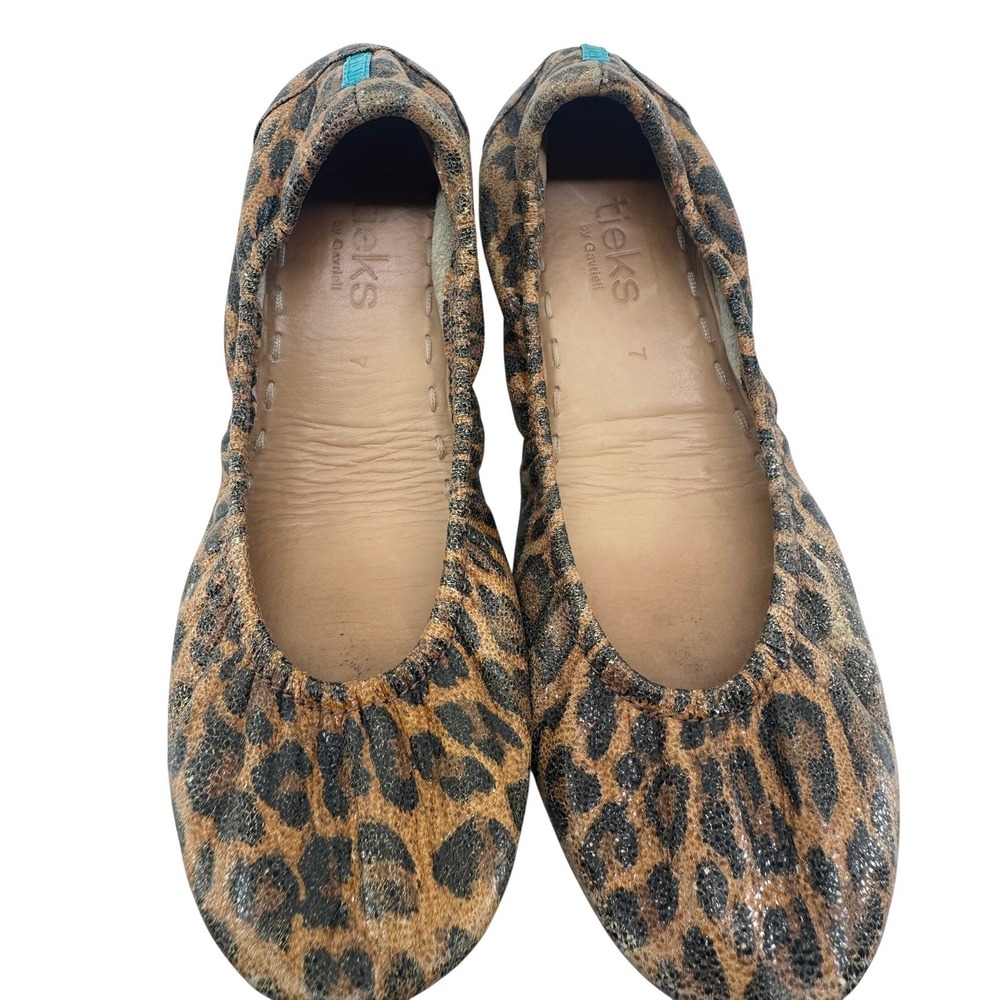 Tieks by Gavrieli Leopard Print Leather Ballet Flats Womens Size 7 Brown Animal